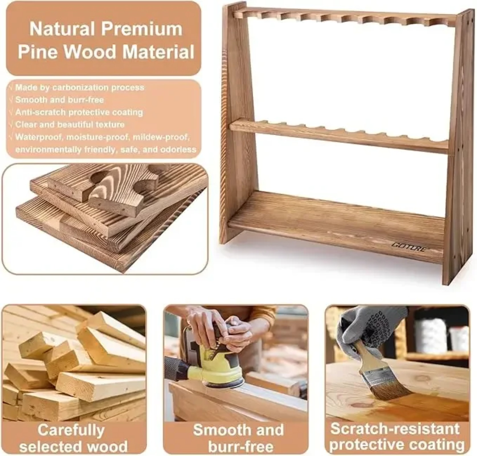 Rak Pancing Kayu Pinus Karboni - Fishing Equipment Organizer ulasan dan harga