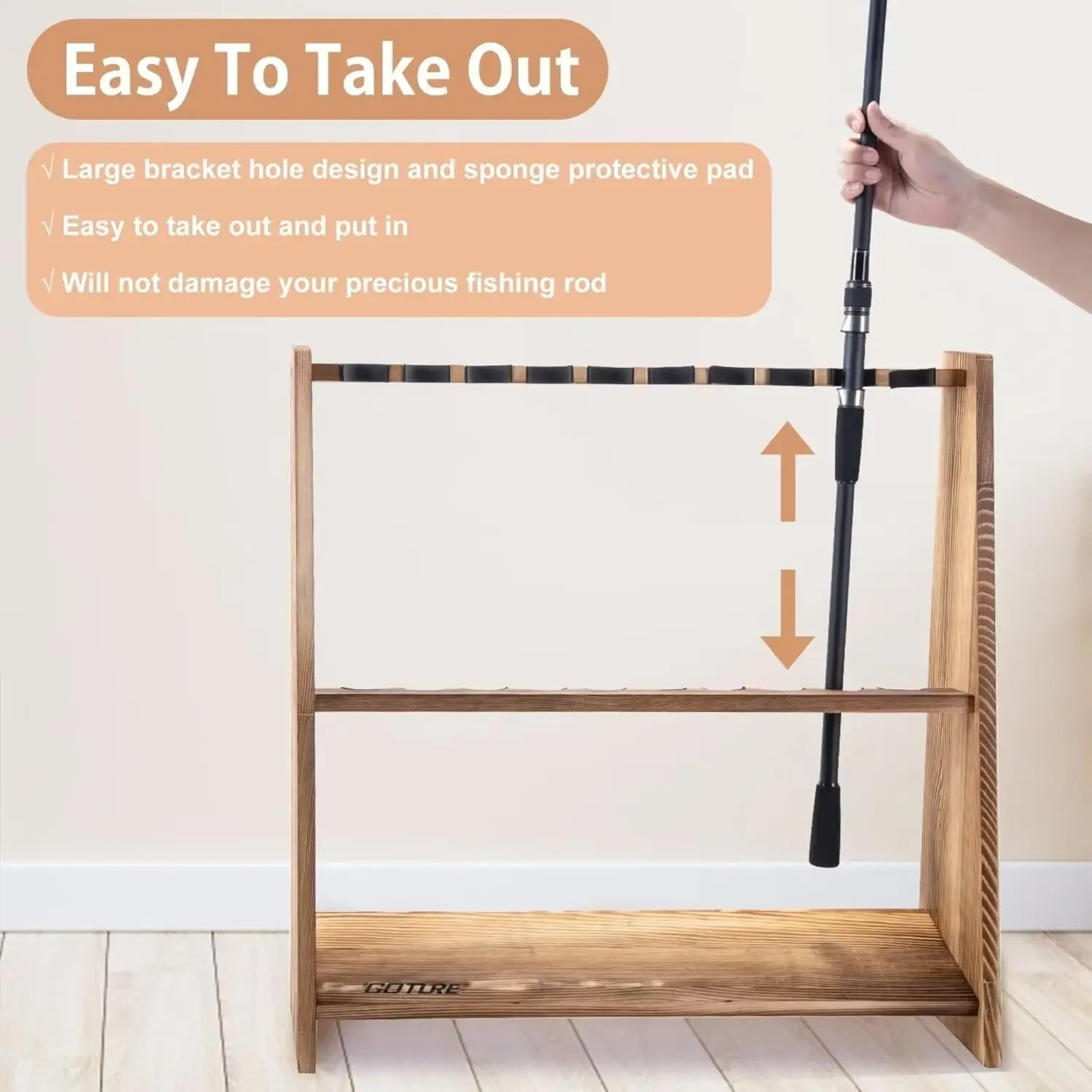 Rak Pancing Kayu Pinus Karboni - Fishing Equipment Organizer ulasan dan harga